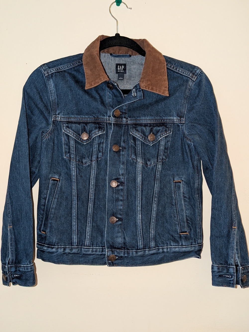 GAP Boy's Dark Blue Denim Jacket with Brown Corduroy Collar